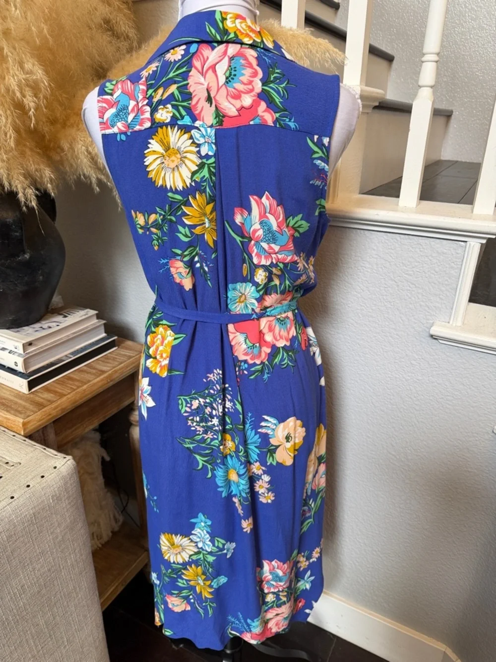 Anthropologie Maeve Rory Floral Sleeveless Button Down Midi Shirtdress Blue SZ 0